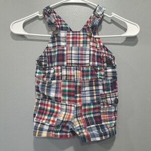 Hartstrings Baby Boys Patchwork Plaid Overalls Shortalls Multi Color 12M Vintage
